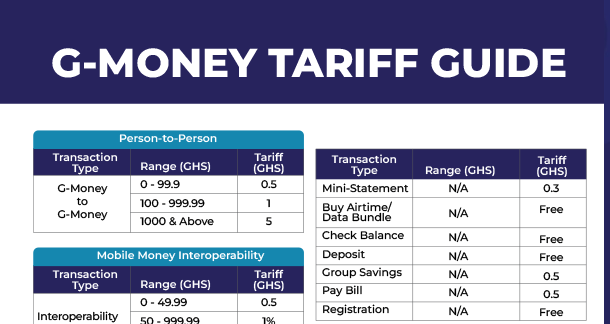 G-Money Tarrif Guide